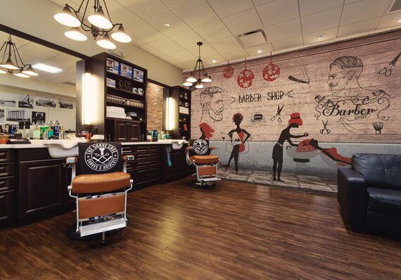 3D Barber Shop WGN146 Wallpaper Mural Decal Mural Photo Sticker Decal Wall Self-Adhesive Wall Art Design 3d printed Removable Wallpaper