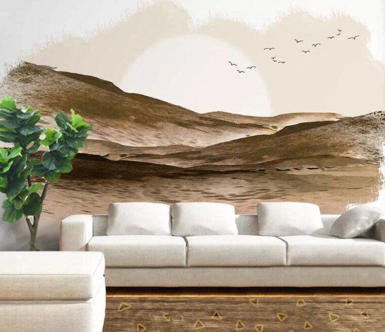 3D Hills Sun Birds GN1157 Wallpaper Mural Decal Mural Photo Sticker Decal Wall Self-Adhesive Wall Art Design 3d printed Removable Wallpaper