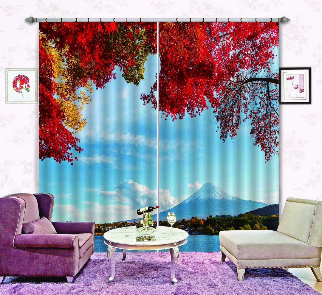 3D Red Leave Trees C381 Blockout Photo Curtain Print Curtains - Etsy