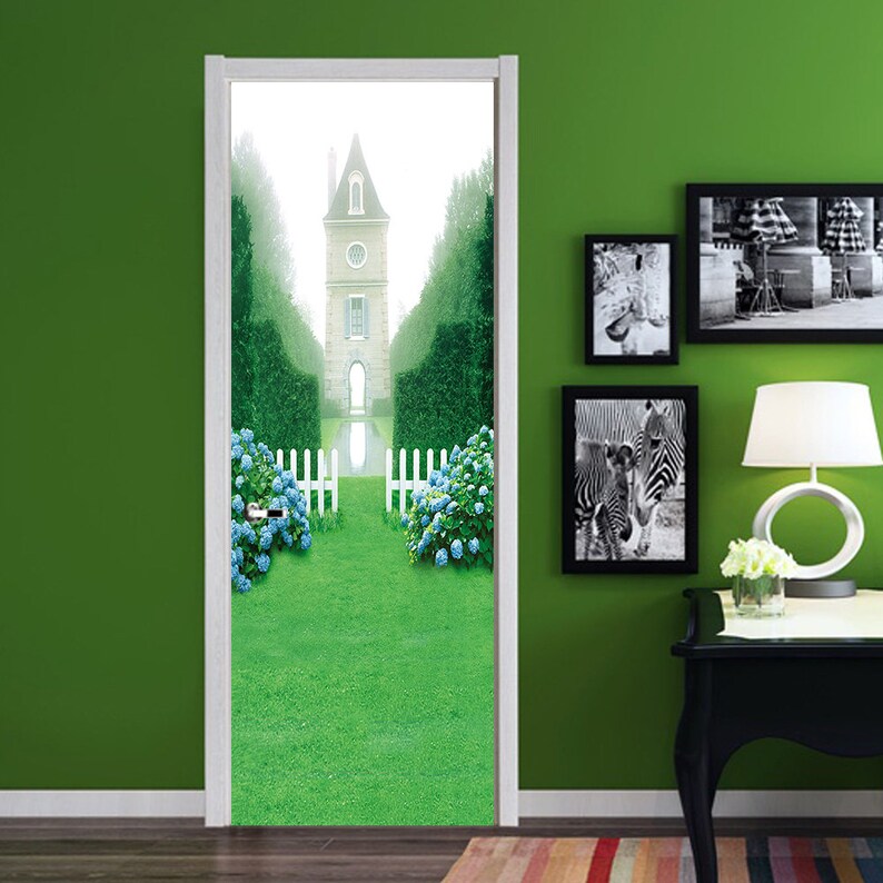 3D Flowers And Building D419 Door Wall Mural Photo Wall Sticker Decal Wall Self-Adhesive 3D Door Wall Mural AJ Wallpaper US Lemon