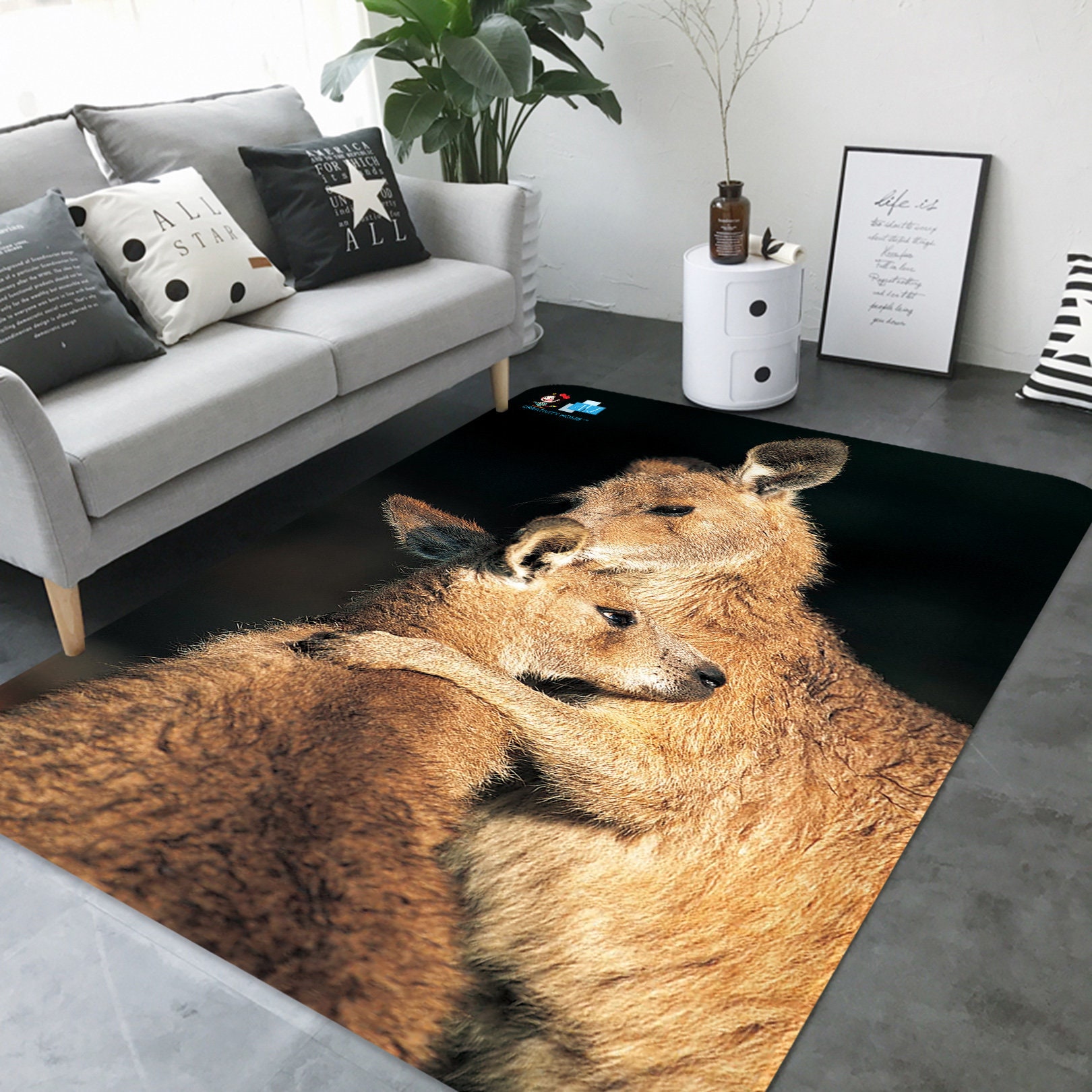 3D Two Kangaroos F0041 Floor Non Slip Rug Room Mat Round Etsy
