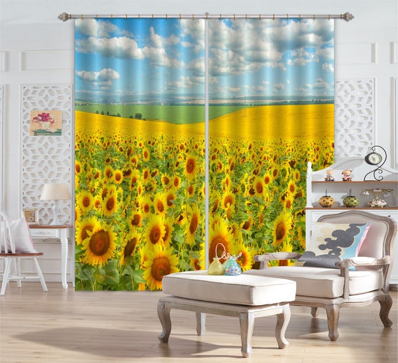 3D Sky With Sunflowers C313 Blockout Photo Curtain Print | Etsy