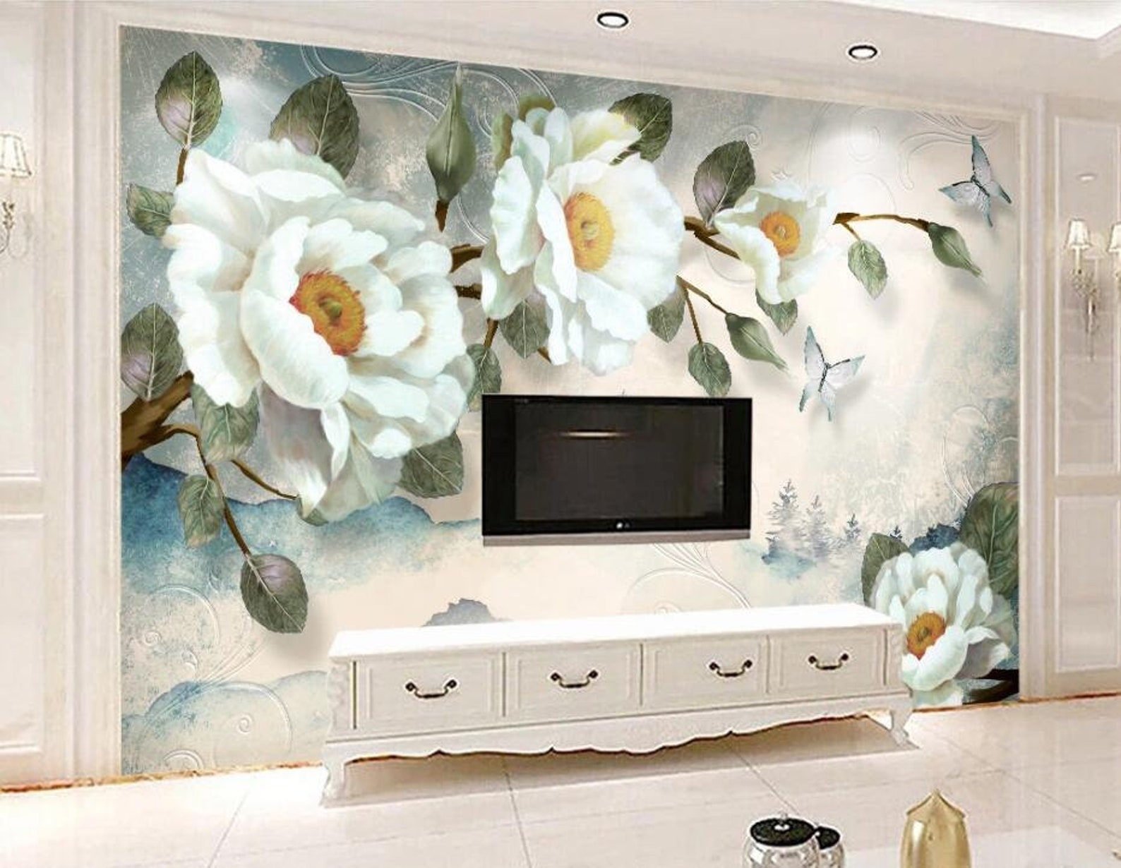 3D Camellia White GNGN255 Wallpaper Mural Decal Mural Photo | Etsy