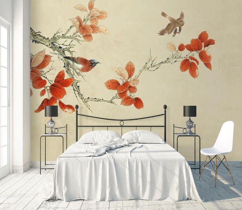 3D Red Leaves GNGN505 Wallpaper Mural Decal Mural Photo Sticker Decal Wall Self-Adhesive Wall Art Design 3d printed Removable Wallpaper