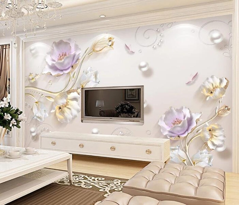 3D Pearl Flowers GNGN174 Wallpaper Mural Decal Mural Photo Sticker Decal Wall Self-Adhesive Wall Art Design 3d printed Removable Wallpaper