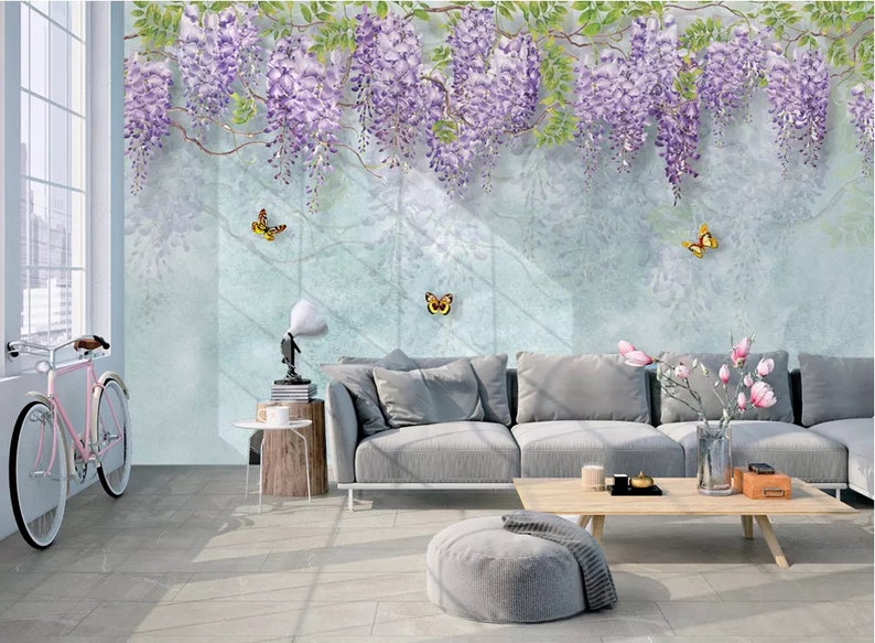 3D Wisteria Flower GN1203 Wallpaper Mural Decal Mural Photo Etsy