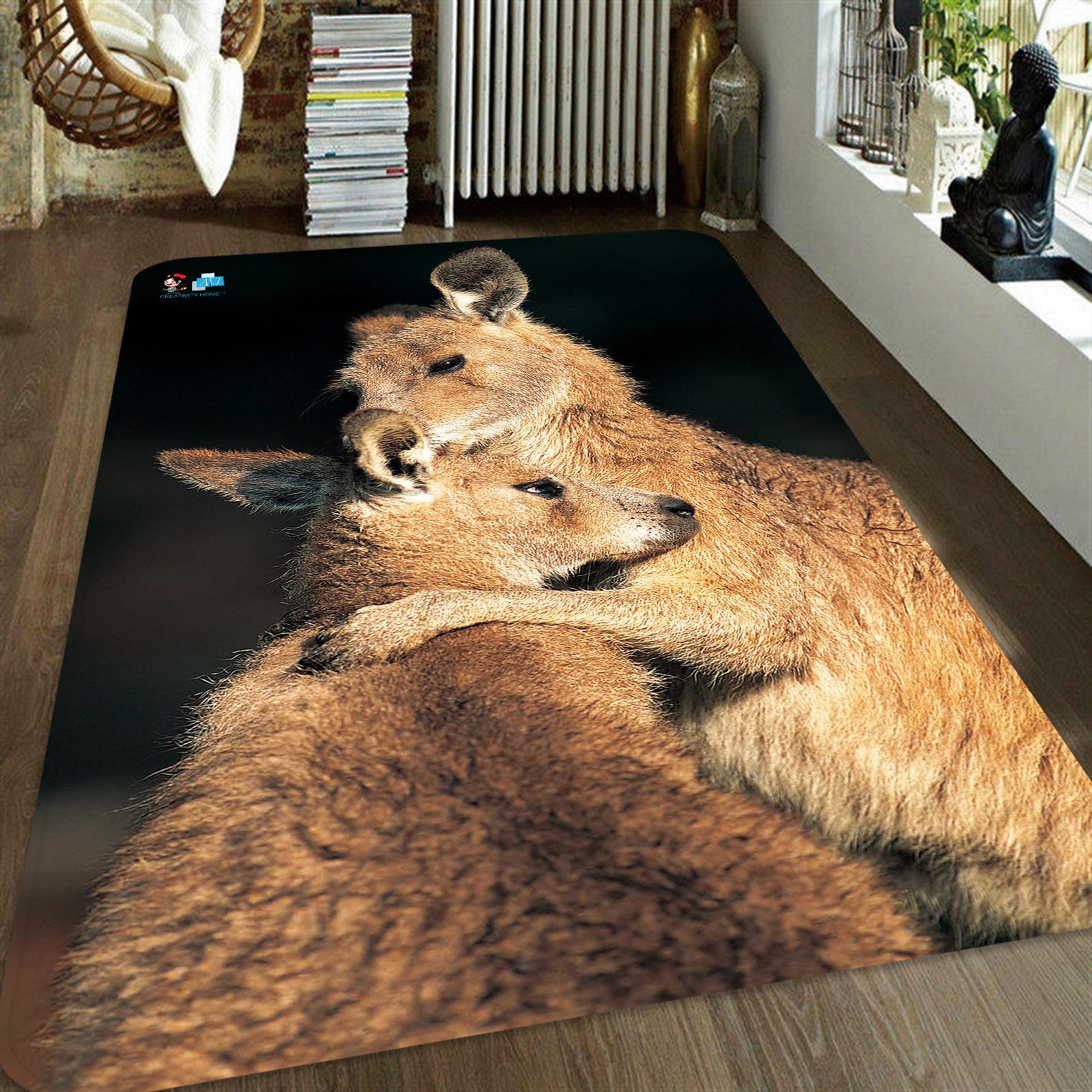 3D Two Kangaroos F0041 Floor Non Slip Rug Room Mat Round Etsy