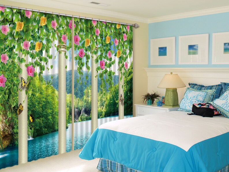 3D Flowers With Trees C170 Blockout Photo Curtain Print Curtains Drapes Fabric Window AJ Wallpaper 3D Large Photo Curtain