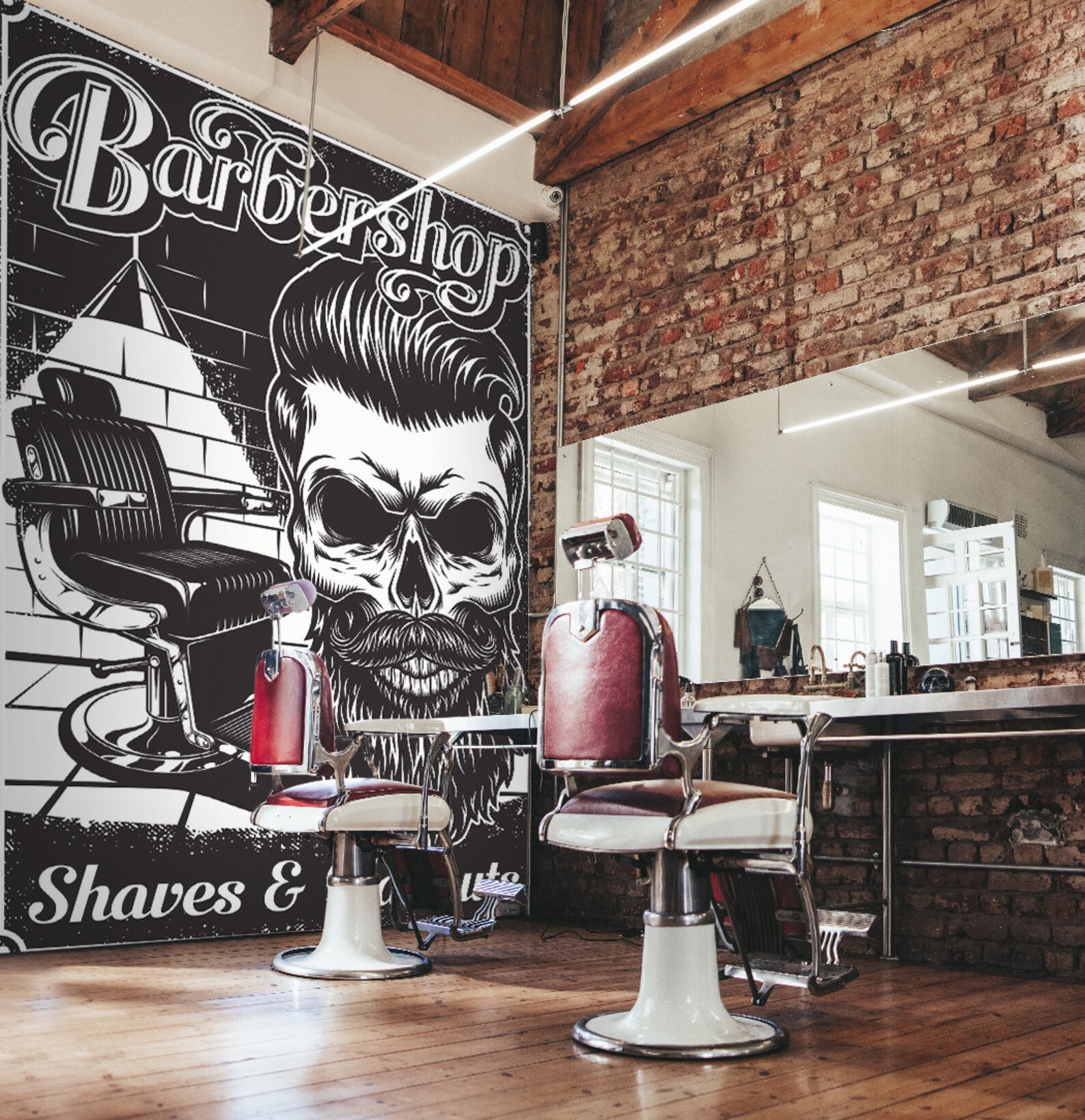 3D Barber Shop WGN149 Wallpaper Mural Decal Mural Photo | Etsy