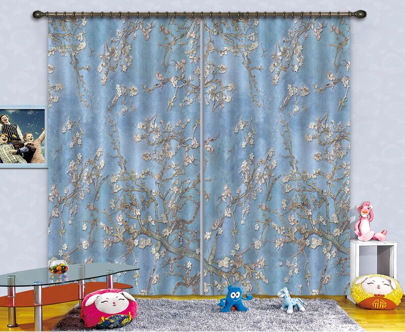 3D Blue Tree Branches Texture CC360 Blockout Photo Curtain Print Curtains Drapes Fabric Window AJ Wallpaper 3D Large Photo Curtain