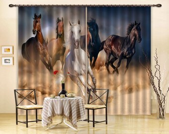 3D Sandstorm Running Horse Blockout Photo Print Curtain Drapes Fabric Window 