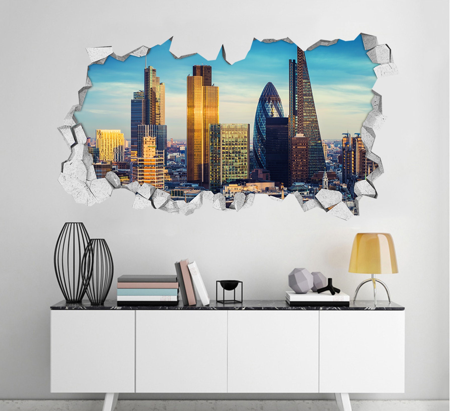 3D City BuildingD159 Broken Wall Decal Mural Photo Wall Etsy