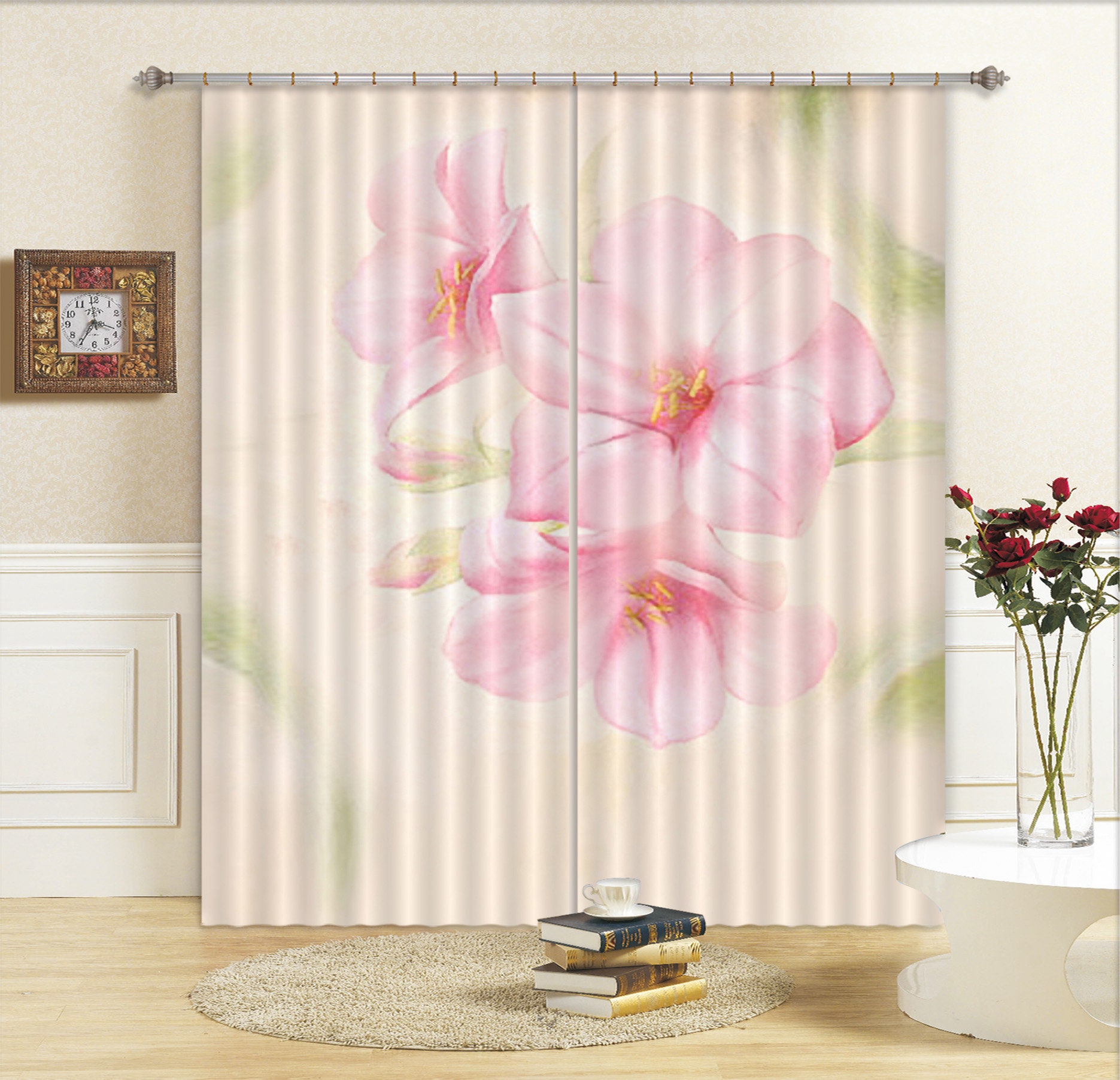 3D Pink Flower CC078 Blockout Photo Curtain Print Curtains | Etsy