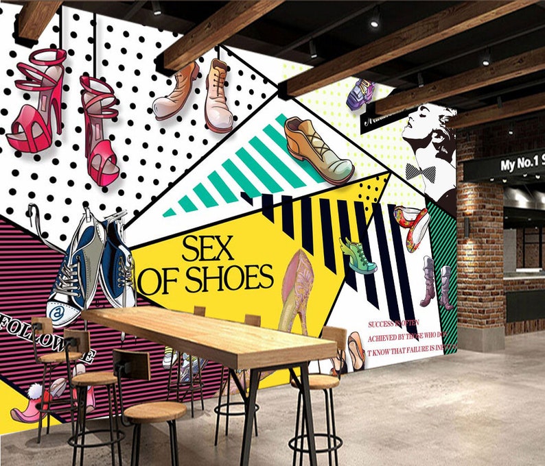 3D Fashion Shoes GN515 Wallpaper Mural Decal Mural Photo Sticker Decal Wall Self-Adhesive Wall Art Design 3d printed Removable Wallpaper