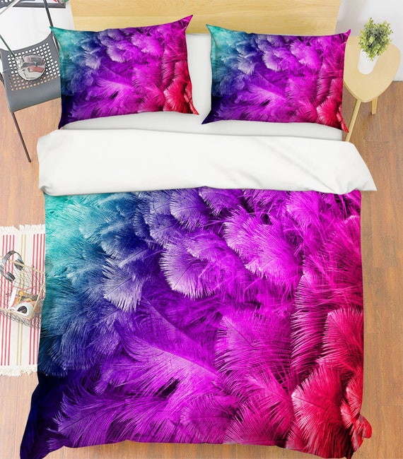 Pink Feathers 3D Quilt Duvet Doona Cover Set Single Double Queen King Print