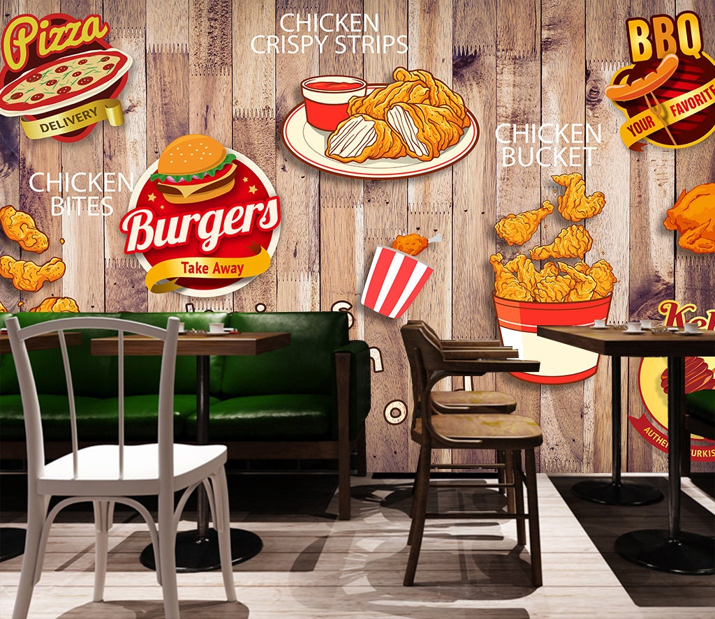 3D Fast Food GN546 Wallpaper Mural Decal Mural Photo Sticker Etsy