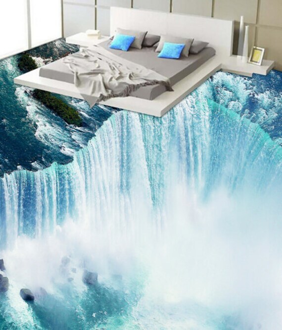 3D Cold Waterfall JJ4686FF Floor Wallpaper Murals Self-Adhesive Removable Bath Floor Waterproof floor Rug Mat Print Epoxy Kitchen