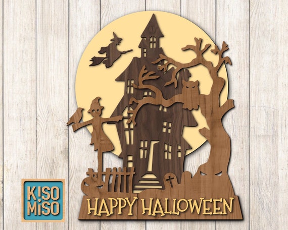 Halloween scene/Halloween sign/ SVG laser cut files/Glowforge/ | Etsy