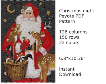 Wzór PDF na Peyote na Noc Bożego Narodzenia, wzór na gobelin Peyote, wzór na koraliki nasienne, wzór PDF na Peyote, wzór Miyuki Delica