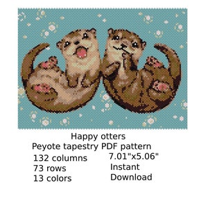 Happy otters Peyote Tapestry Pattern, Peyote Tapestry Pattern, seed bead pattern, Peyote PDF pattern, miyuki delica pattern