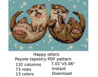 Happy otters Peyote Tapestry Pattern, Peyote Tapestry Pattern, seed bead pattern, Peyote PDF pattern, miyuki delica pattern