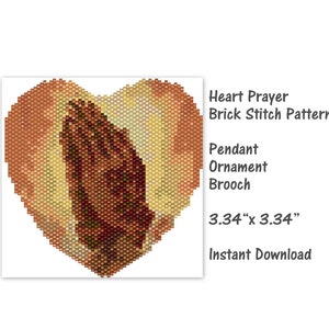 Heart Prayer Brick Stitch pattern, pendant, ornament, brooch, PDF Patter,  seed bead pattern, PDF , miyuki delica pattern
