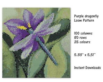 Purple Dragonfly Loom Tapestry Pattern, Loom Tapestry Pattern, seed bead pattern, Loom PDF pattern, miyuki delica pattern