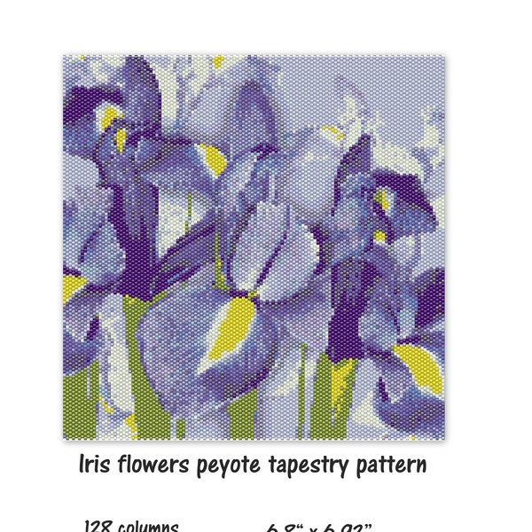 Iris Flowers  Peyote Tapestry PDF Pattern, Peyote Tapestry Pattern, seed bead pattern, Peyote PDF pattern, miyuki delica pattern