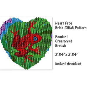 Heart Frog Brick Stitch pattern, pendant, ornament, brooch, PDF Patter,  seed bead pattern, PDF , miyuki delica pattern