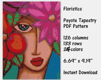 Floristics ペヨーテ タペストリー PDF パターン、ペヨーテ タペストリー パターン、シード ビーズ パターン、ペヨーテ PDF パターン、ミユキ デリカ パターン