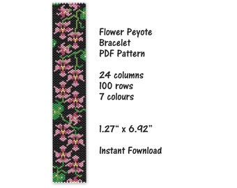 Flowers Peyote bracelet pattern, Peyote stitch bracelet pattern, seed bead pattern,  Peyote PDF pattern,  miyuki delica pattern