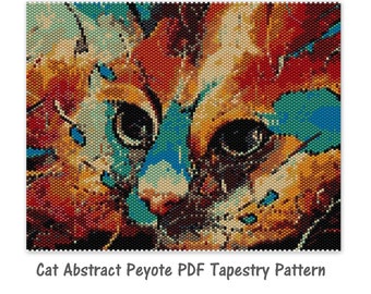 Cat Abstract Peyote Tapestry Pattern, Peyote Tapestry Pattern, seed bead pattern, Peyote PDF pattern, miyuki delica pattern