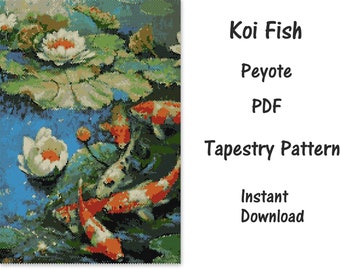 Koi Fish Peyote Tapestry pattern, Peyote Tapestry Pattern, seed bead pattern, Peyote PDF pattern, miyuki delica pattern