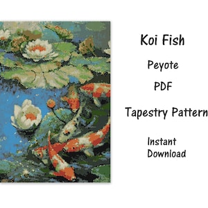 Koifisk Peyote-gobelängmönster, Peyote-gobelängmönster, roskärpärlmönster, Peyote PDF-mönster, Miyuki Delica-mönster