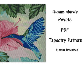 Hummingbirds Peyote Tapestry Pattern, Peyote Tapestry Pattern, seed bead pattern, Peyote PDF pattern, miyuki delica pattern