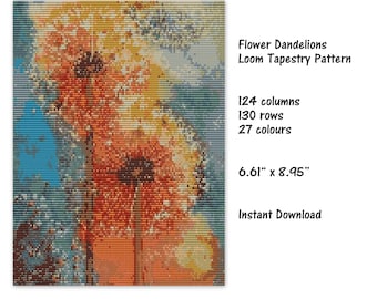 Flowers Dandelions Loom Tapestry Pattern, Loom PDF Tapestry Pattern, seed bead pattern, Loom PDF pattern, miyuki delica pattern