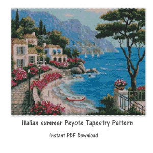 イタリアの夏のペヨーテ タペストリー パターン、ペヨーテ タペストリー パターン、シード ビーズ パターン、ペヨーテ PDF パターン、ミユキ デリカ パターン