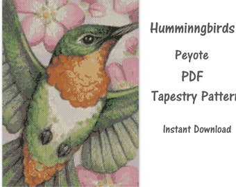 Hummingbirds Peyote Tapestry Pattern, Peyote Tapestry Pattern, seed bead pattern, Peyote PDF pattern, miyuki delica pattern