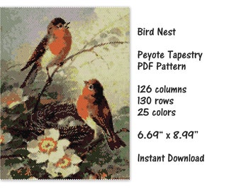 Bird Nest Peyote PDF pattern, Peyote Tapestry Pattern, seed bead pattern, Peyote PDF pattern, miyuki delica pattern