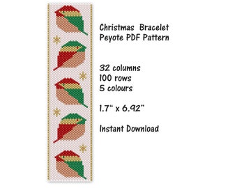 Motif de bracelet Peyote de Noël, motif de bracelet au point Peyote, motif de perles de rocaille, motif PDF Peyote, motif miyuki delica