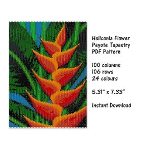 Heliconia Flower Peyote Tapestry Pattern, Peyote Tapestry Pattern, seed bead pattern, Peyote PDF pattern, miyuki delica pattern