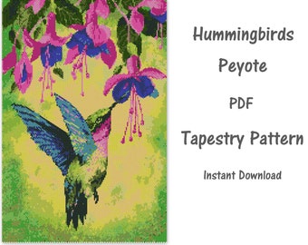 Hummingbirds Peyote Tapestry Pattern, Peyote Tapestry Pattern, seed bead pattern, Peyote PDF pattern, miyuki delica pattern