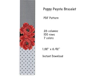 Poppy Peyote Bracelet Pattern,  Peyote stitch bracelet pattern, seed bead pattern,  Peyote PDF pattern,  miyuki delica pattern