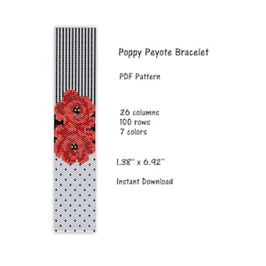 Wzór na bransoletkę z makiem peyote, wzór na bransoletkę z ściegiem peyote, wzór na koraliki nasienne, wzór PDF z peyote, wzór miyuki delica