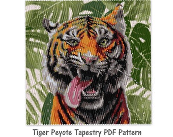 Tiger Peyote Tapestry Pattern, Peyote Tapestry Pattern, seed bead pattern, Peyote PDF pattern, miyuki delica pattern