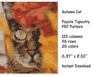 Autumn Cat Peyote Tapestry Pattern, Peyote Tapestry Pattern, seed bead pattern, Peyote PDF pattern, miyuki delica pattern