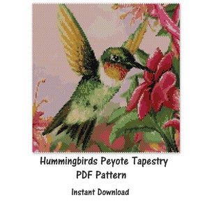 Hummingbirds Peyote Tapestry Pattern, Peyote Tapestry Pattern, seed bead pattern, Peyote PDF pattern, miyuki delica pattern