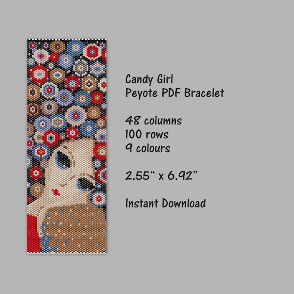 Candy Girl Peyote Bracelet Pattern, Peyote stitch bracelet pattern, seed bead pattern, Peyote PDF pattern, miyuki delica pattern