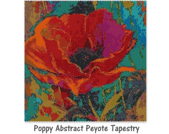 Poppy Abstract  peyote tapestry Pattern, Peyote Tapestry Pattern, seed bead pattern, Peyote PDF pattern, miyuki delica pattern