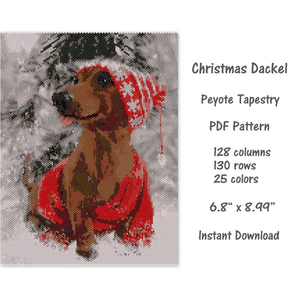 Christmas Dackel Peyote PDF Pattern, Peyote Tapestry Pattern, seed bead pattern, Peyote PDF pattern, miyuki delica pattern